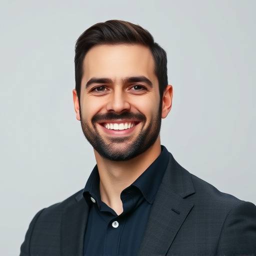 Portrait of Elias Vance, the founder and CEO of Stellaris Studios, smiling confidently.