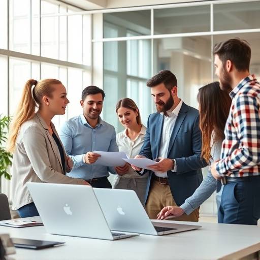Still from a corporate training video showcasing diverse employees collaborating in a modern office space.